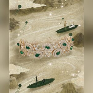 Rose gold bracelet with emerald paisley and diamond work by Sri Sai Krishna Jewellers