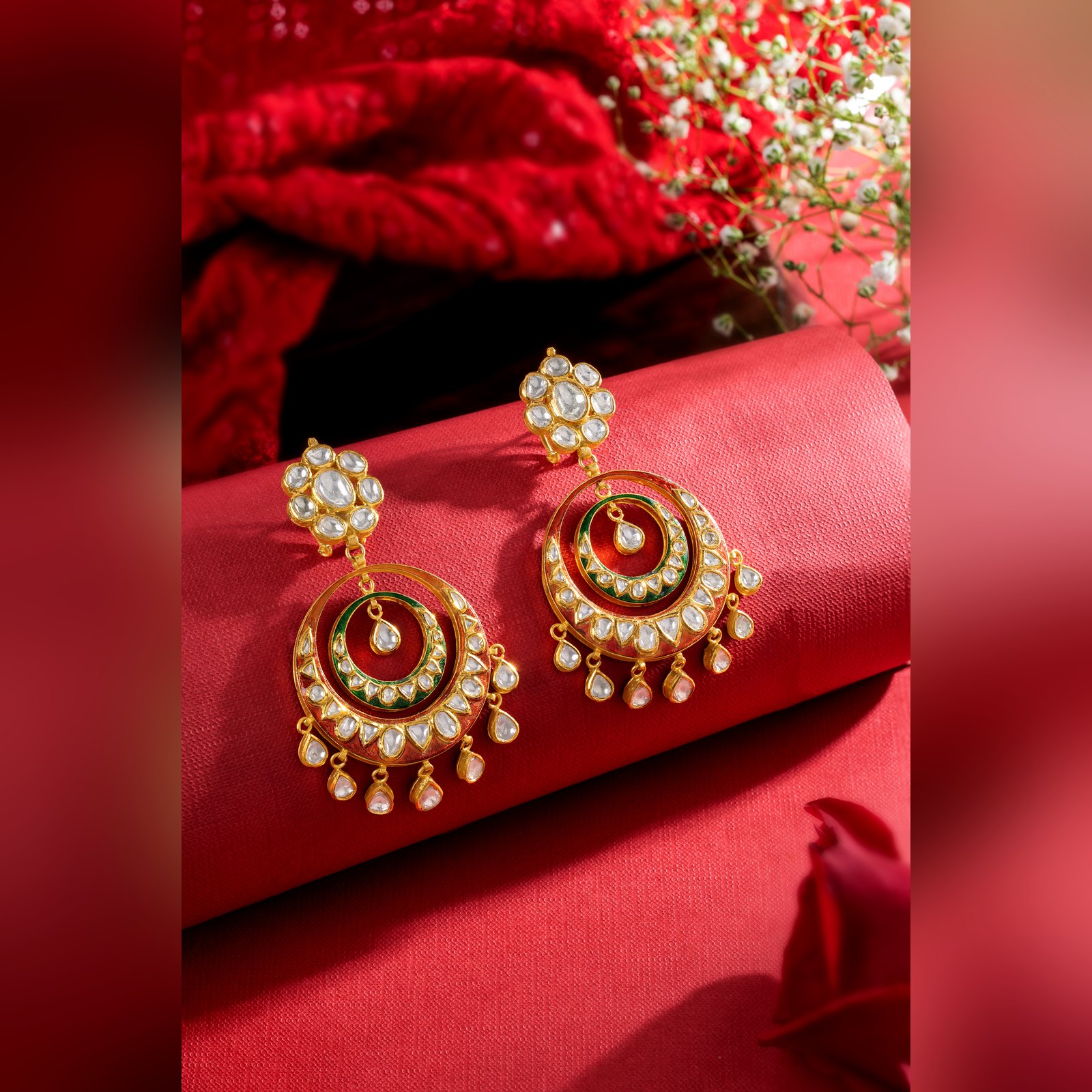 Kundan chandbali earrings with green meenakari work by Sri Sai Krishna Jewellers