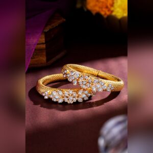 Pair of antique gold kada with polki floral motifs by Sri Sai Krishna Jewellers