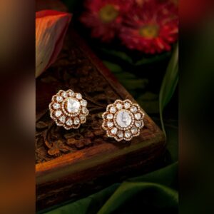 Rose gold polki floral cluster stud earrings by Sri Sai Krishna Jewellers