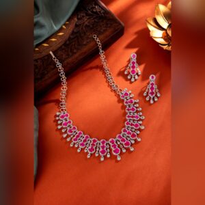 Ruby and diamond necklace set with matching earrings by Sri Sai Krishna Jewellers