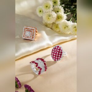 Set of three ruby and diamond rings by Sri Sai Krishna Jewellers