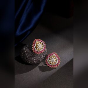 Ruby and polki lotus stud earrings by Sri Sai Krishna Jewellers