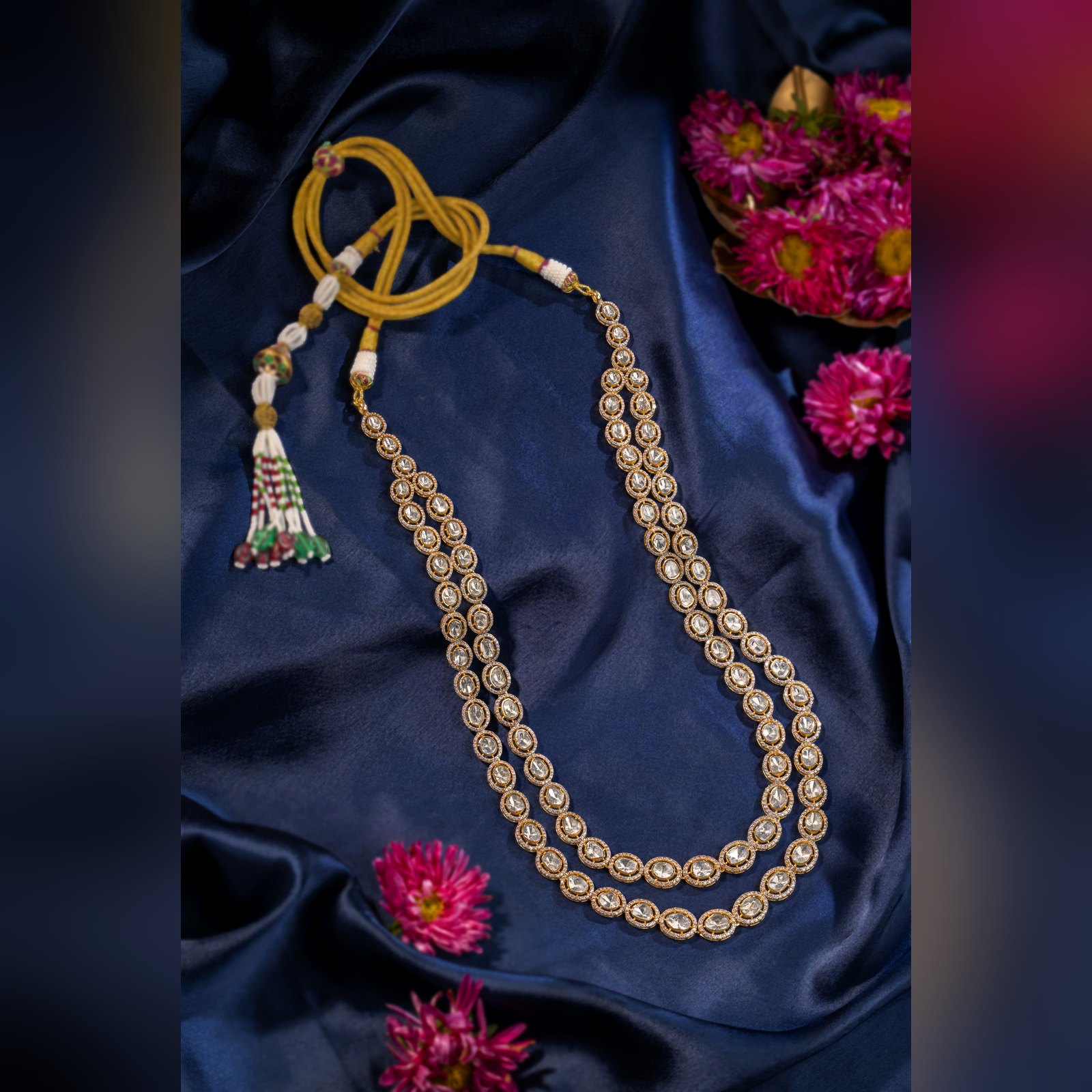 Two line polki long mala necklace by Sri Sai Krishna Jewellers